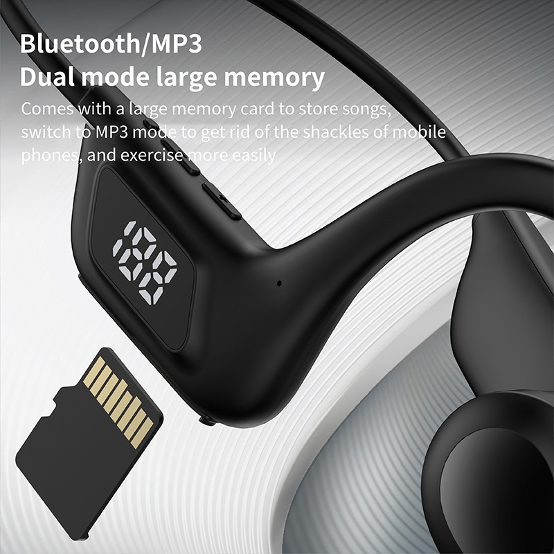 New air conduction bluetooth headset V5.3 plug memory card digital display hanging ear sports headset waterproof wholesale manufacturers