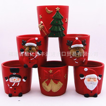 跨境节圣诞节老人圣诞鹿雪人水泥花盆摆件可爱创意时尚多肉植物盆