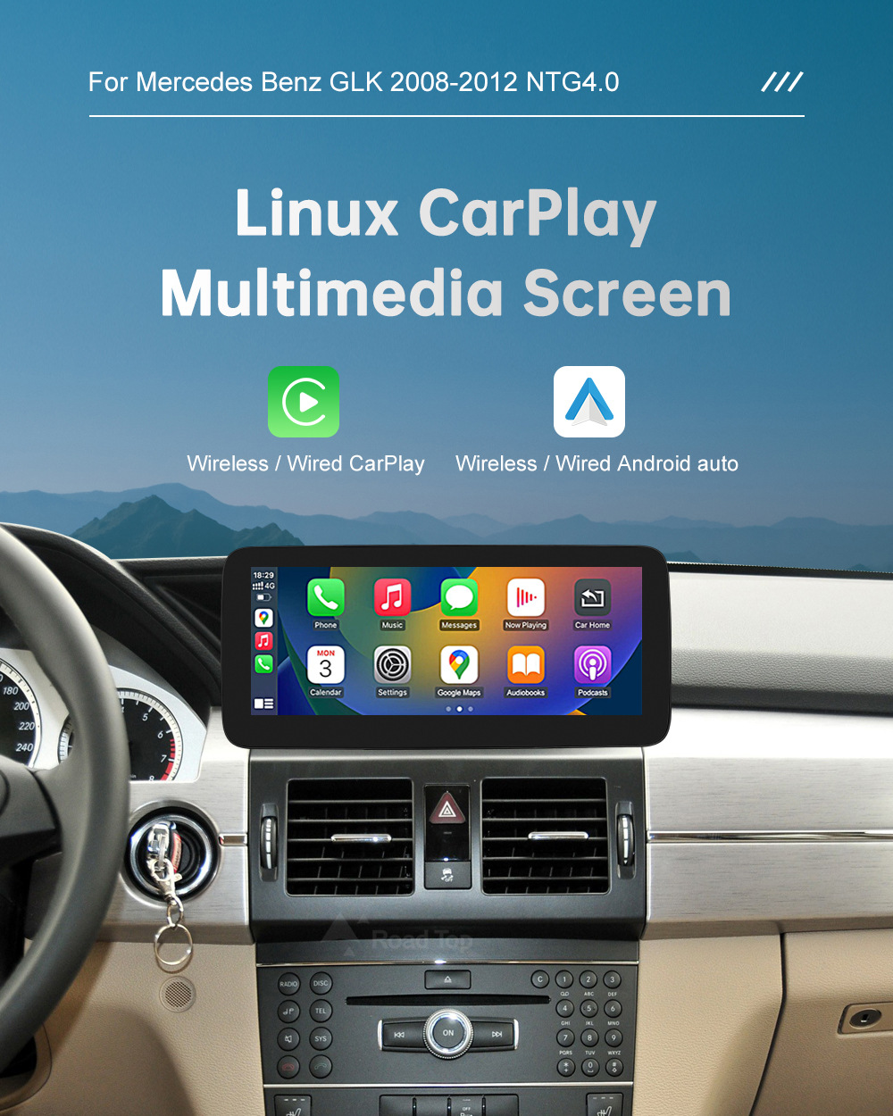 RoadTop Wireless CarPlay Screen For Mercedes-Benz GLK 2008-2012 NTG4.0 Display