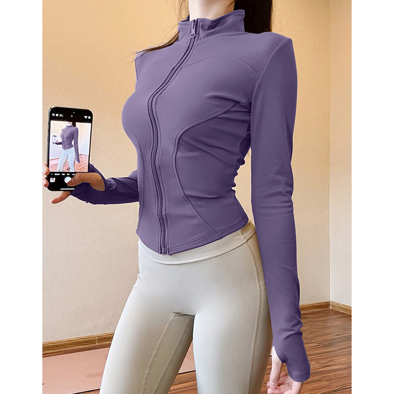 Fitness Jacket With Stand-up Collar And Zipper For Women_voghion.com