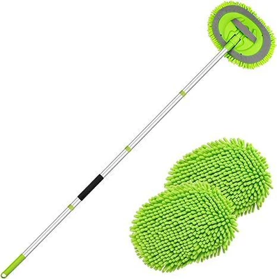 New chenille car wash mop soft wool long handle brush car brush rotating car mop brush car tools (Car cleaning tools) - yellow-green-car-brush-4-section-rod-single-cloth-pullover