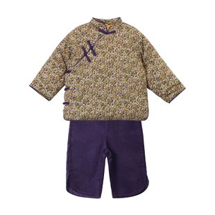 2025 Girls' Autumn and Winter Cotton Clothes Children's New Year's Eve Clothes Baby Improved Han Dynasty Purple Flower Winter Tang Suit Cotton Clothes National Style