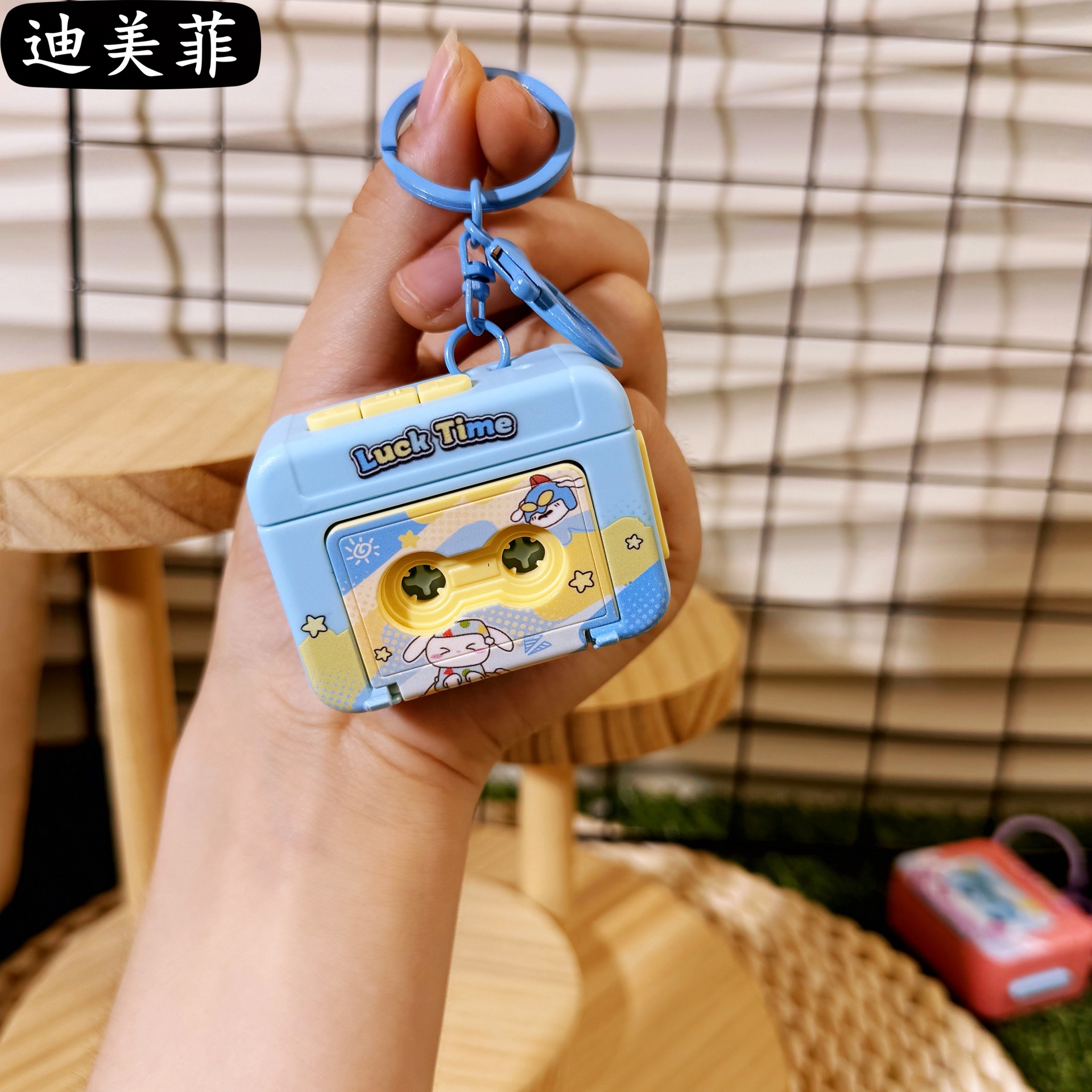 카툰 레트로 클래식 녹음기 - 블루 리틀 화이트