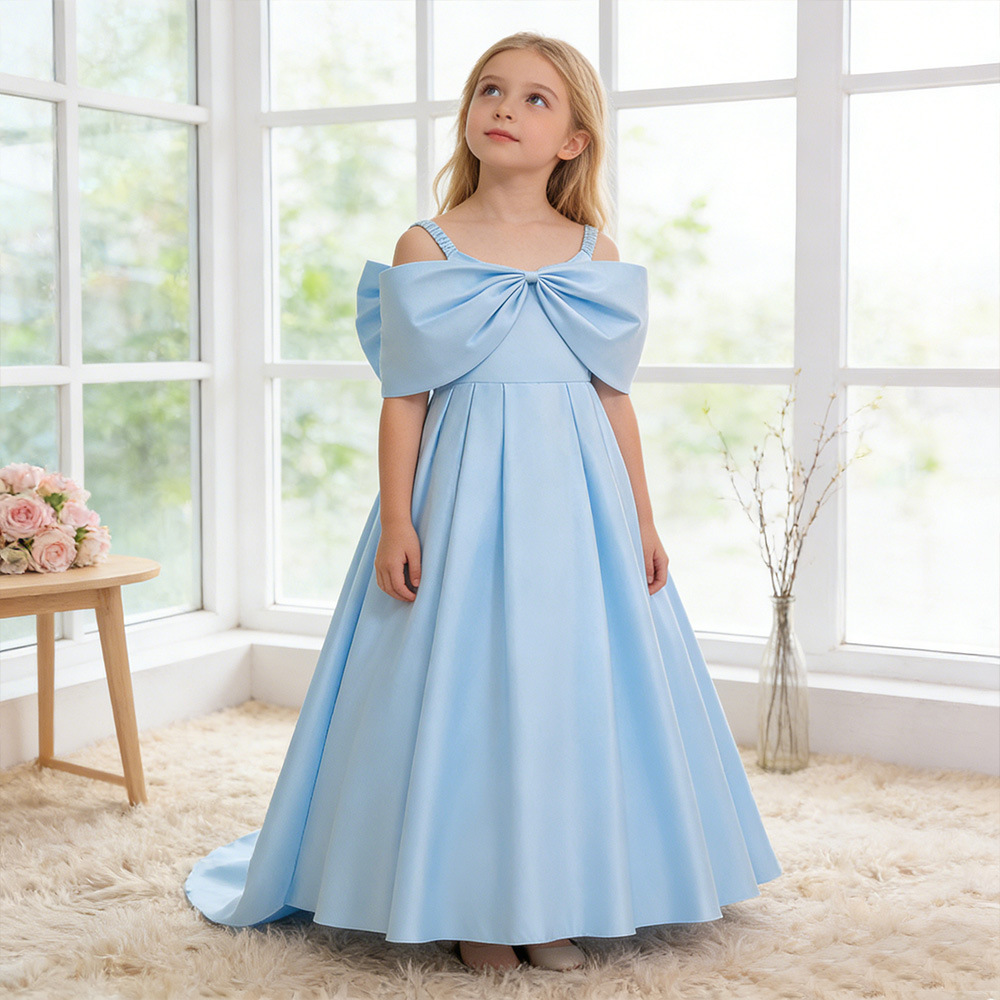 Vestido de niños transfronterizos vestido de princesa cabina arco cola vestido de boda tela forjada vestido de fiesta de niña