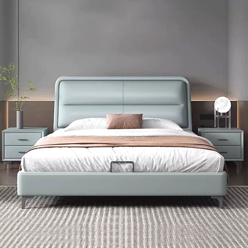 Nordic light luxury leather bed modern minimalist master bedroom 1.8-meter double bed 1.5-meter small apartment high box storage wedding bed