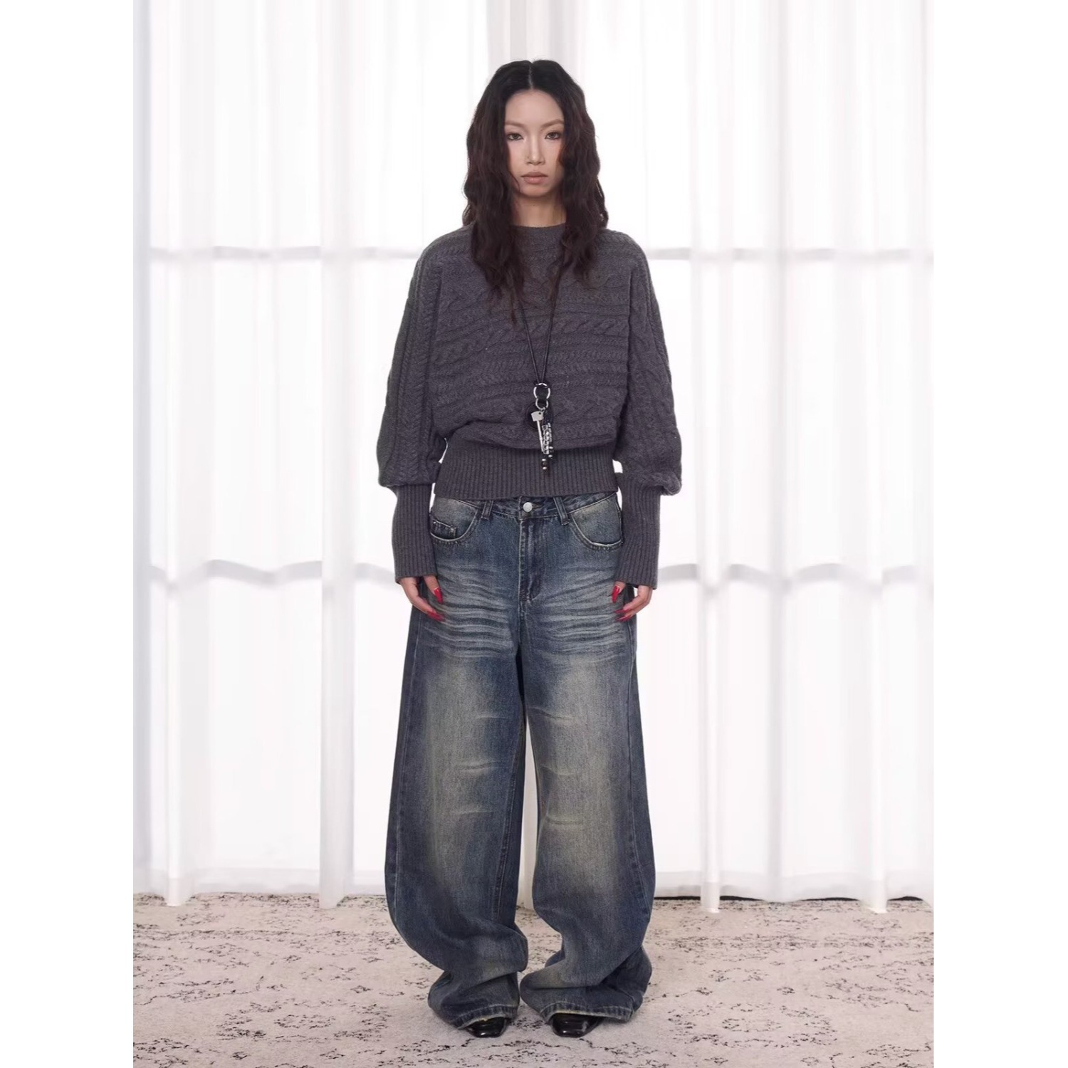 Unisex Retro Washed Distressed Jeans Loose Straight Leg Casual Hip Hop Dance Long Pants Spring/Autumn Summer Wear_ecoleips.com