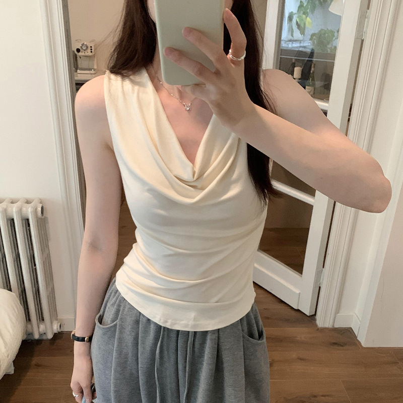 Ins Pure Desire Spice Girls Sexy Sleeveless Collar Vic T-shirt Women's Summer New Outer Wear Sweet Hot Top Small Shirt Wholesale