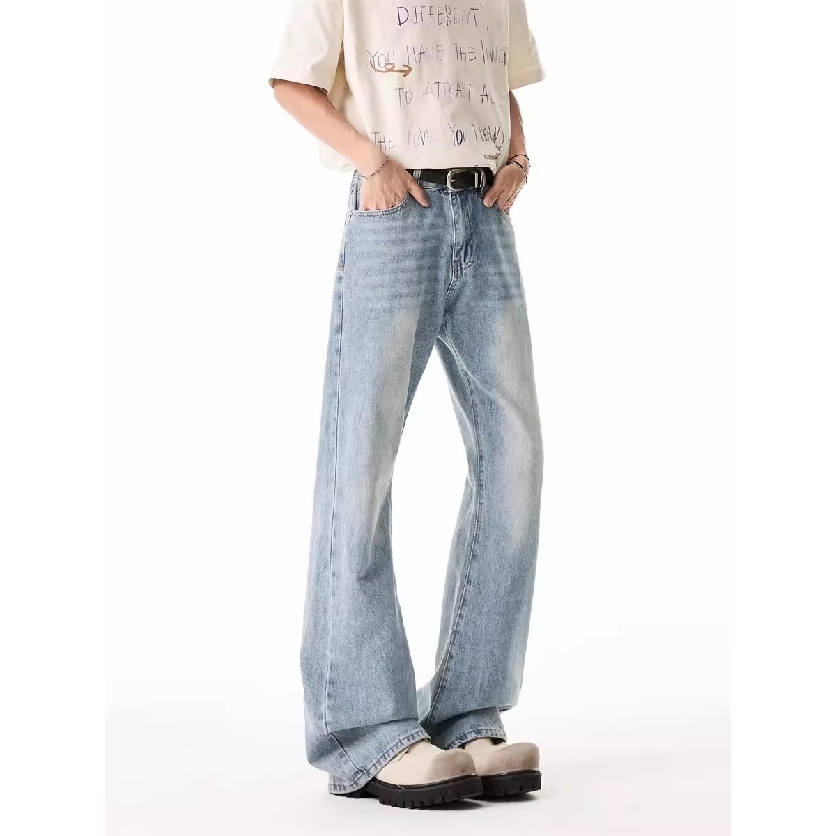 Jeans Rectos Retro para Hombre de Algodón Corte Recto para Primavera y Otoño