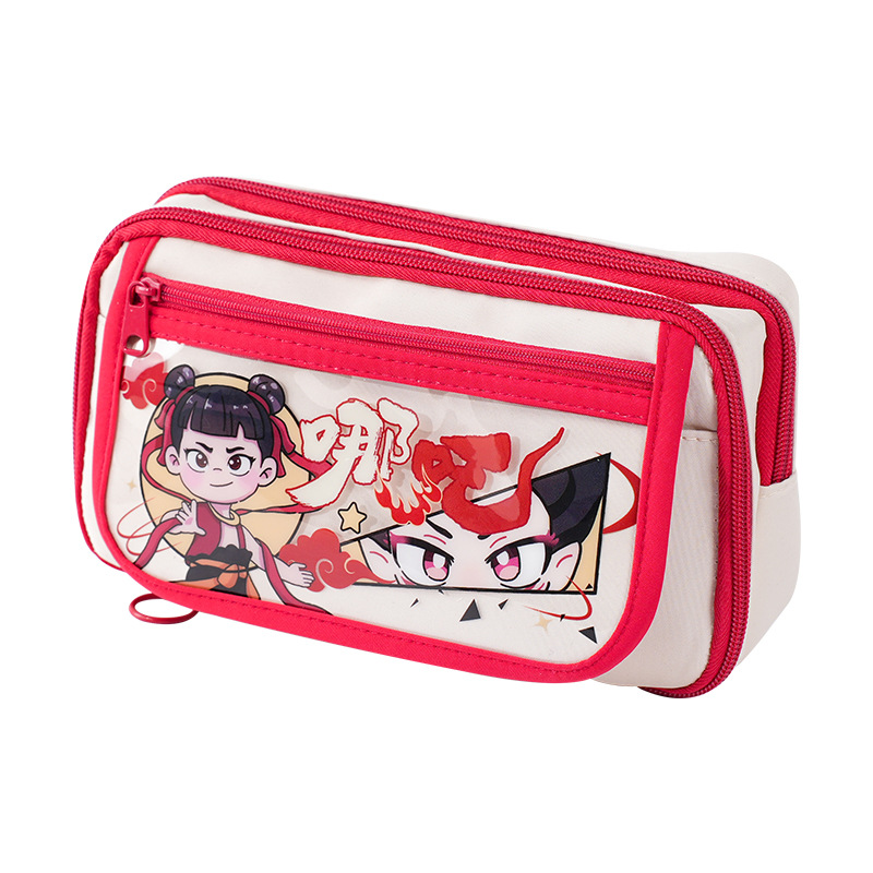 Nuevo Nezha bolsas de lápiz plegables de alta capacidad, caja de lápiz para estudiantes de escuela primaria, caja de almacenamiento de papelería para estudiantes de secundaria