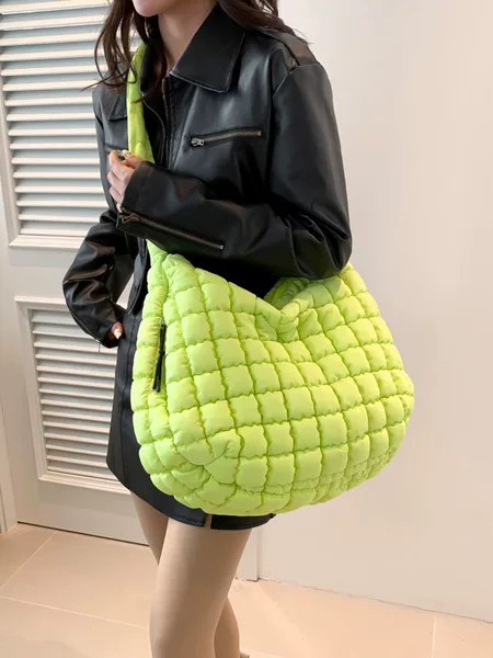 Large Capacity Cotton Padded Bag with Multiple Pockets, Single Shoulder Crossbody Dumpling Bag, Pleated Cloud Bag, Tote Bag, Women's Handbag, Portable Storage