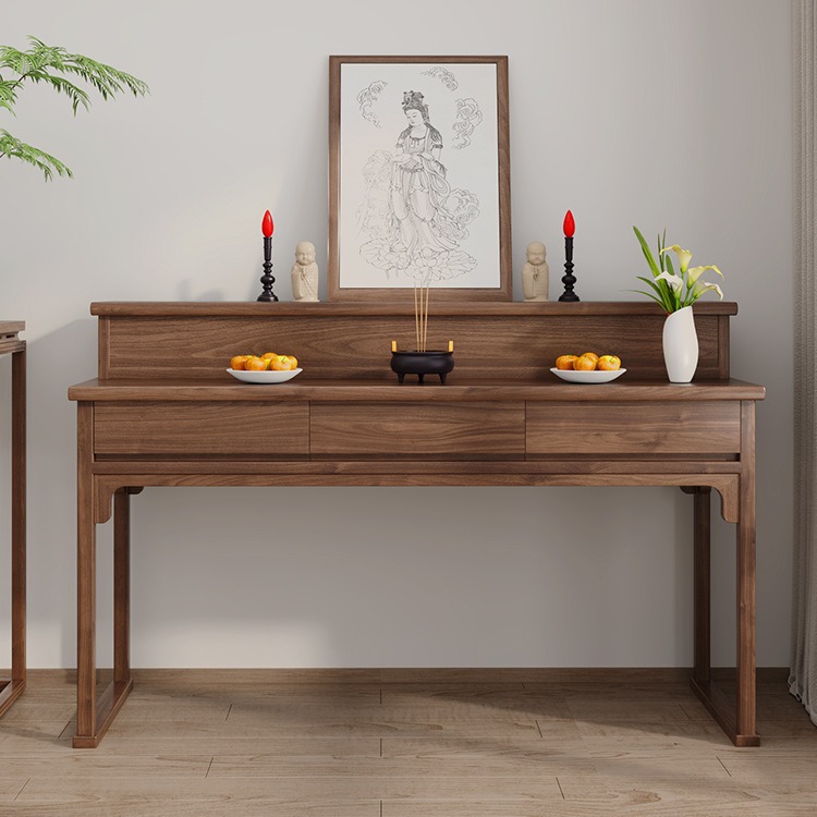 New Chinese-style Solid Wood Middle Hall Table Fragrance Case Elm Buddha Hall Double-layer Buddha Table Fragrance Table Buddha Table Living Room Buddha Shrine