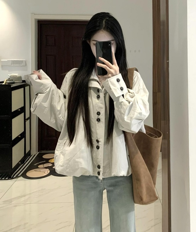 花苞型长袖风衣女秋季新款宽松显瘦设计感小众百搭短款外套上衣潮|undefined