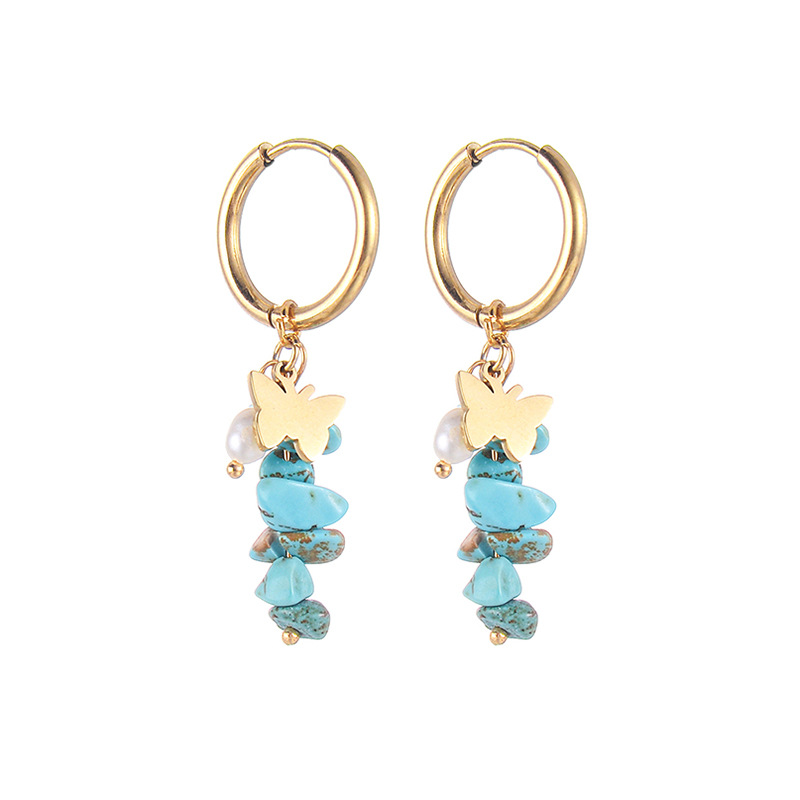 Daily Occasion 304 Stainless Steel Material Geometric Pattern 1 Pair Fashion Geometric Plating 304 Stainless Steel Natural Stone 18K Gold Plated Stainless Steel Earrings