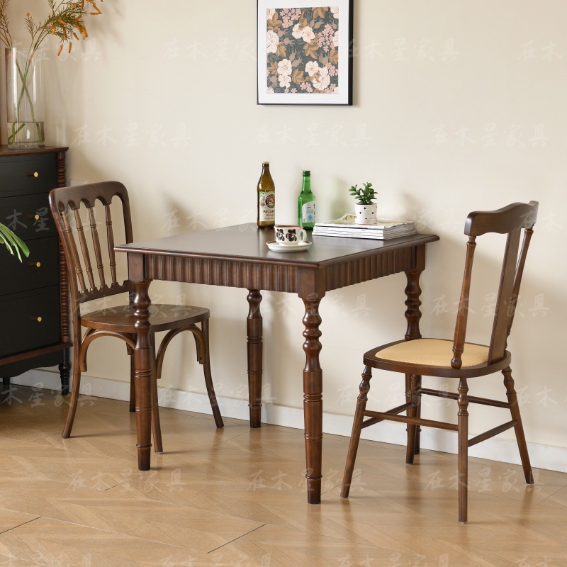 Retro Cafe Solid Wood Dining Table and Chairs, Bakery Dessert Shop Chairs, Fusion Western Restaurant Bar Dining Table and Chair Combination