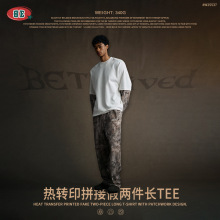 BE男装|2025美式潮牌复古树纹撞色假两件上衣沙漠迷彩长袖T恤男潮