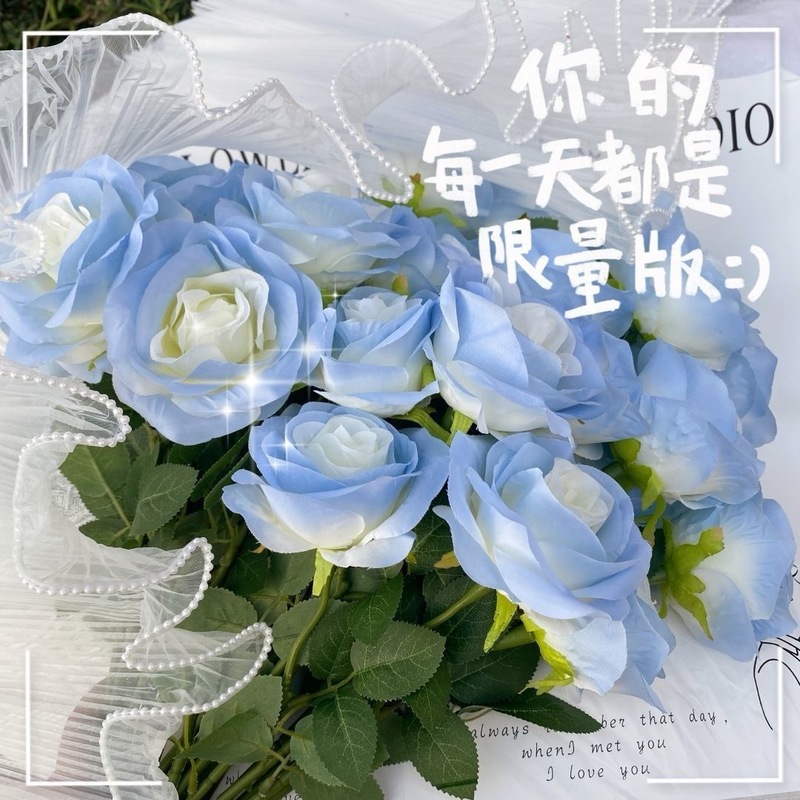 インスタイルクラッシュアイスブルーローズ模擬花束装飾品フラワーアレンジメント写真高価値ローズブルーリビングルーム装飾|undefined