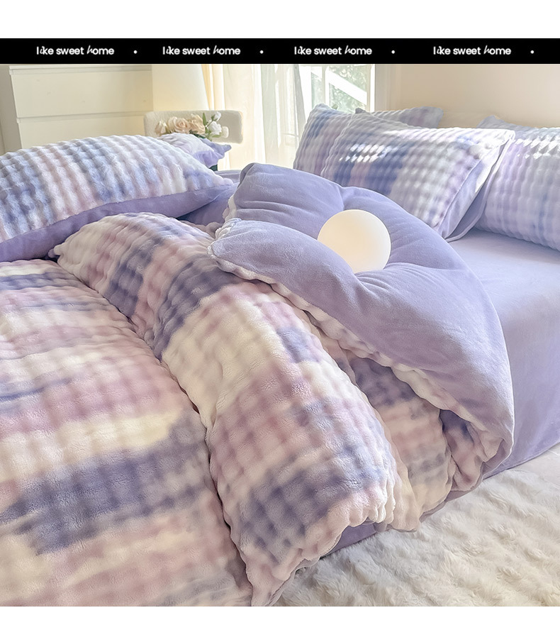 Luxurious Rabbit Fur Four-piece Bedding Set For Dormitory Bedroom_voghion.com