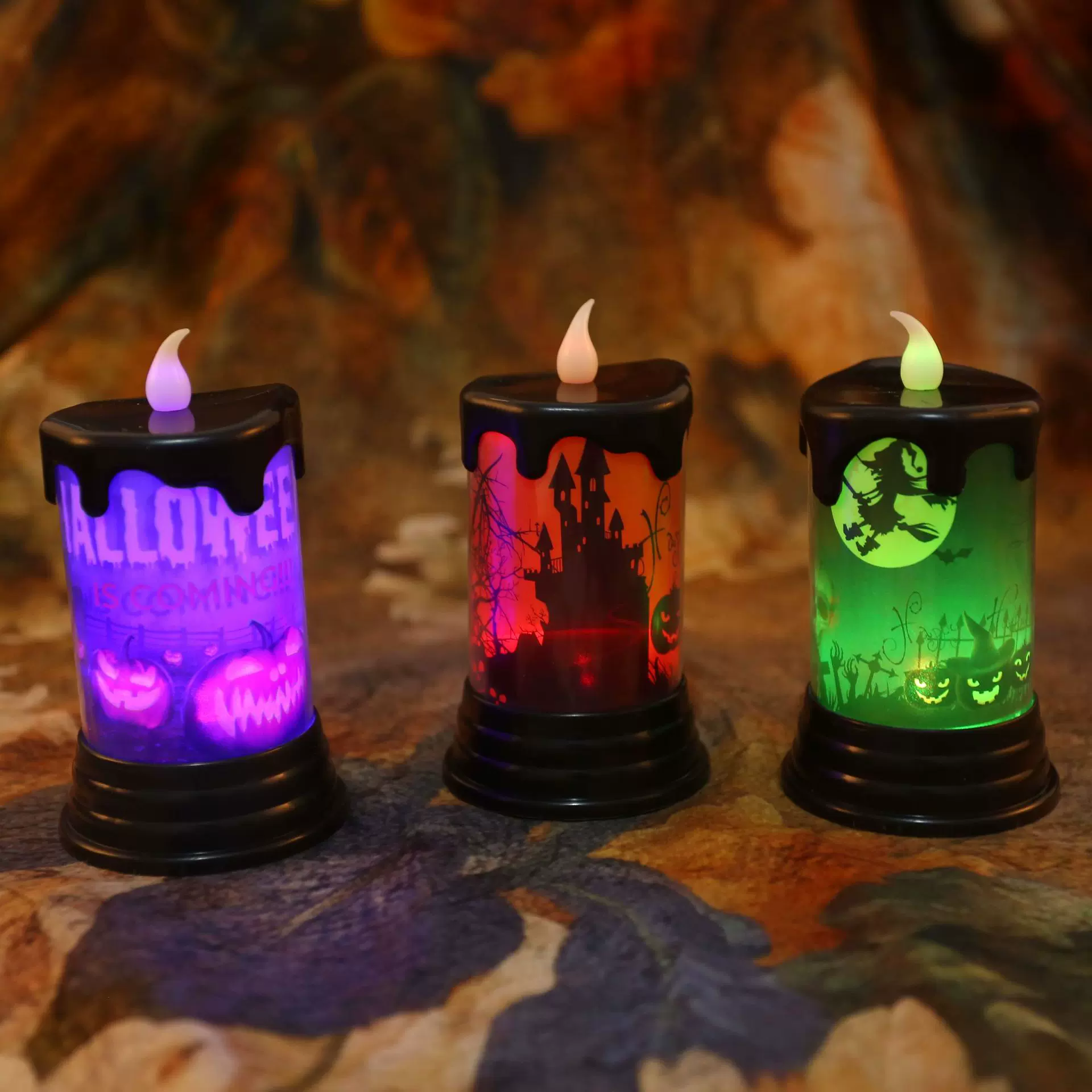 万圣节新品发光蜡烛灯LED电子灯鬼节派对装饰道具桌面摆件小夜灯