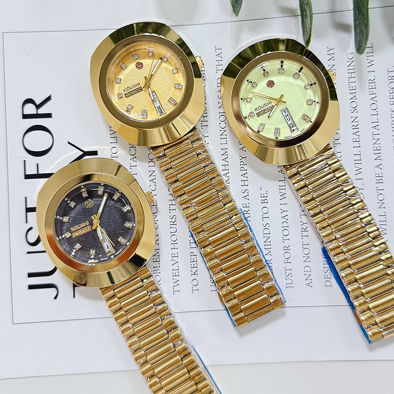 Koushi Watch New Model Foreign Trade Aliexpress Cross-Border Live Broadcast Hot-Selling High-End Dual Calendar Men's Steel Band Wristwatch