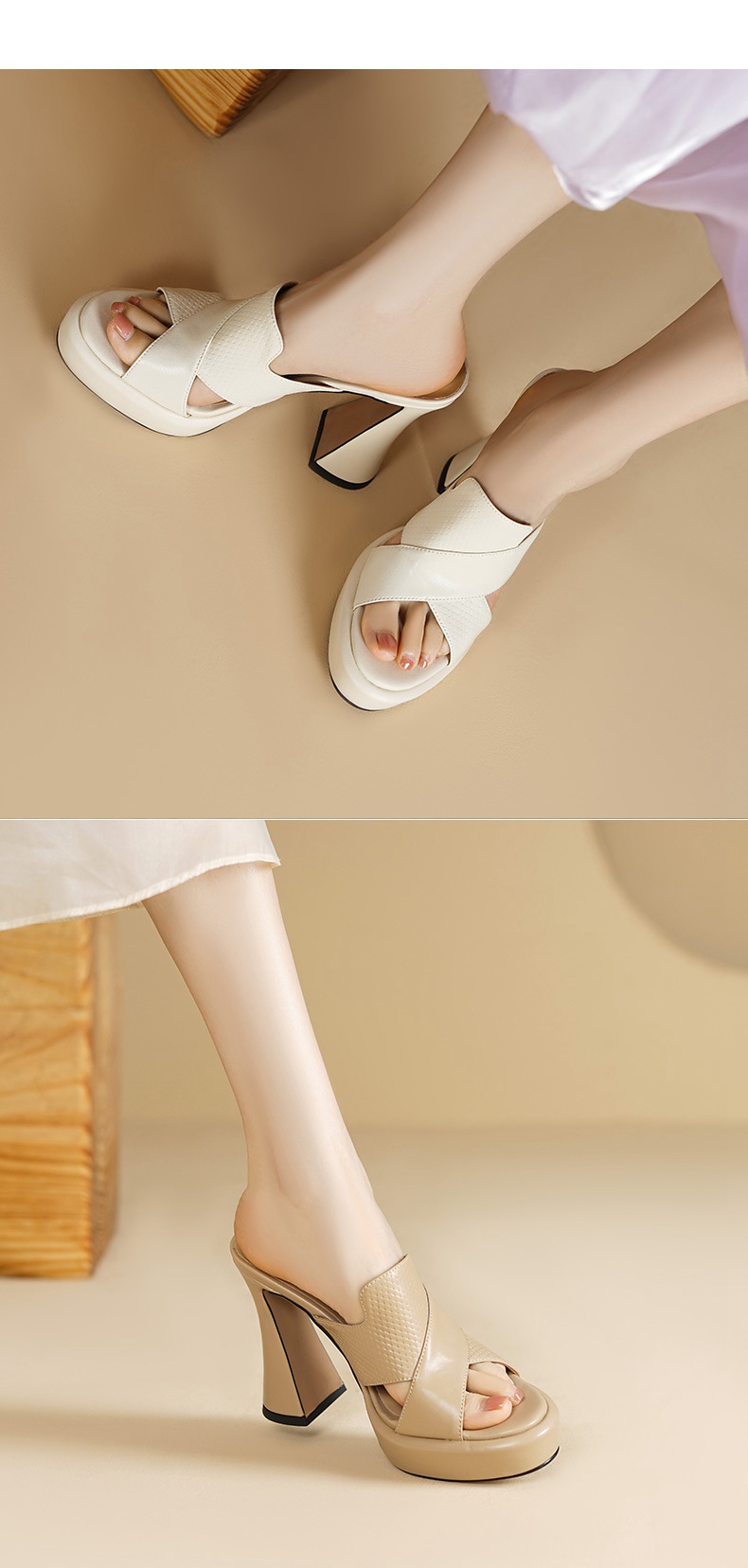 Sandal cao gót nữ hở mũi gót thô 11 cm kiểu mới mùa hè — trắng chi tiết 5