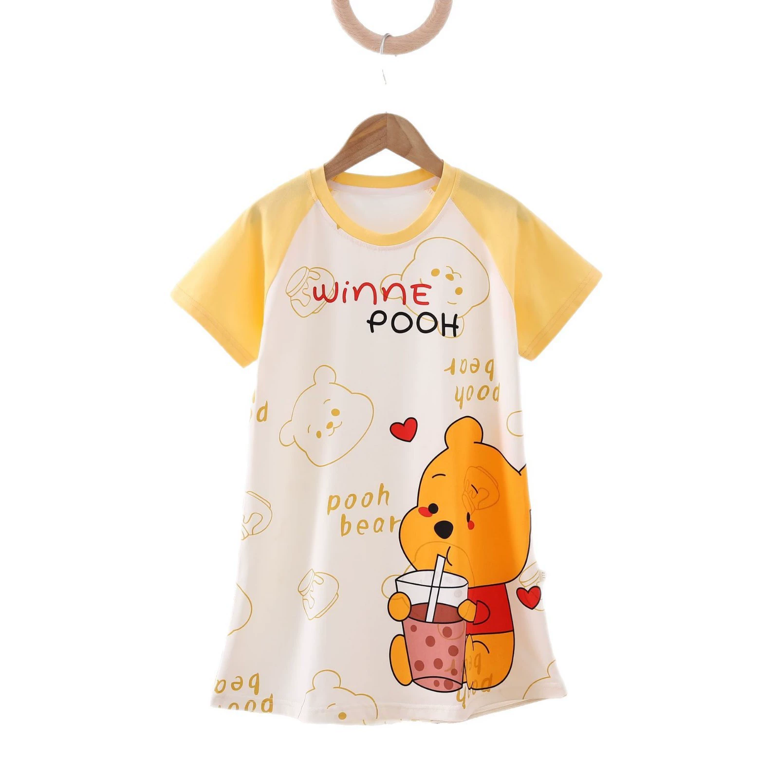 Cotton pijama, thin summer cute mini-skirt for princess, 100% cotton, with short sleeve, for teenagers, round collar