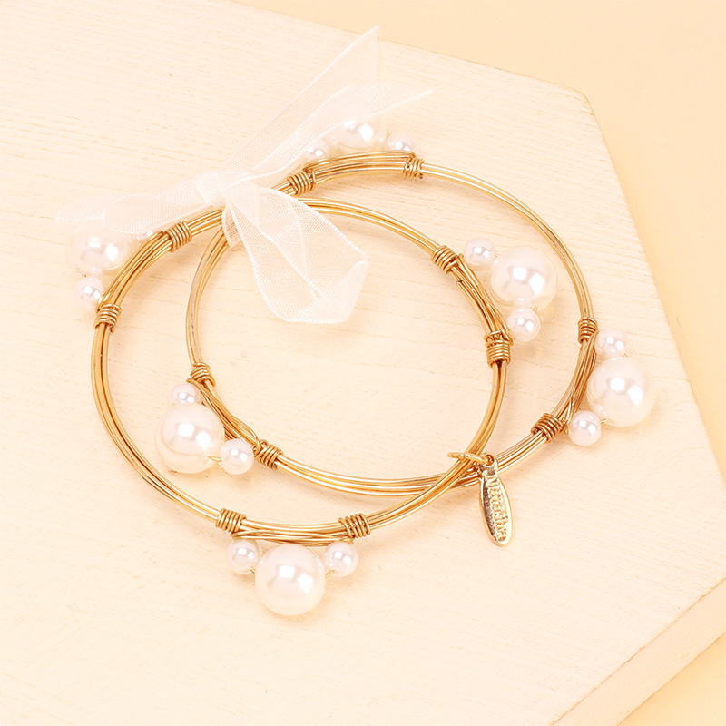 Sweet Bow Knot Imitation Pearl Lace Copper Bangle Copper Bracelets