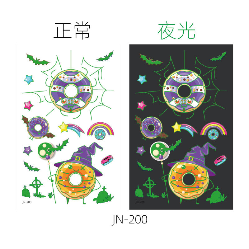 Respetuoso del medio ambiente impermeable de larga duración luminoso lindo donut niños tatuaje pegatinas luminoso postre fantasía tatuaje pegatinas