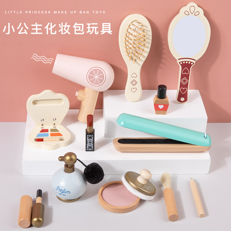 Nuevos niños de madera simulación chica maquillaje cosmético bolsa princesa jugar casa vestidor maquillaje divertido traje Juguetes