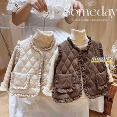 Ningli Girls Autumn and Winter Vest New Korean Style Western Style Children and Baby Girls Plus Velvet Thickened Warm Padded Vest Trendy