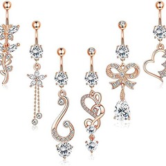 Alibaba.com Amazon New Navel Ring Set of 6 with Zirconia Studs Creative Butterfly Knot Droplet Pendant Navel Ring