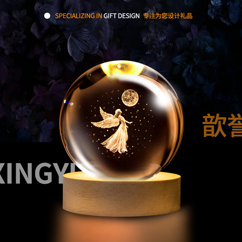 Lámpara de Noche de Cristal con Forma de Bola, Luz de Ambiente Creativa, Lámpara de Mesa de Cristal, Adorno de Escritorio, Regalo para Estudiantes y Maestros, Recuerdo, Transfronterizo