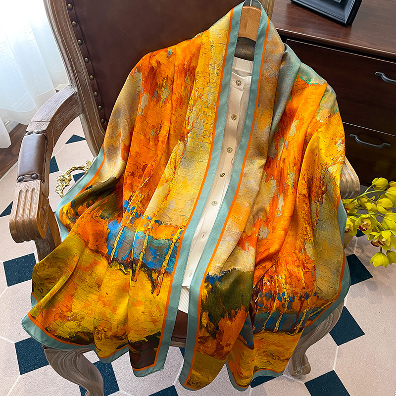 Chinese Style Silk Scarf For Women, Gift For Elders/Mothers, Hangzhou Silk 100% High-End Pure Silk Scarf, Purple Qipao Shawl - Thumbnail 7