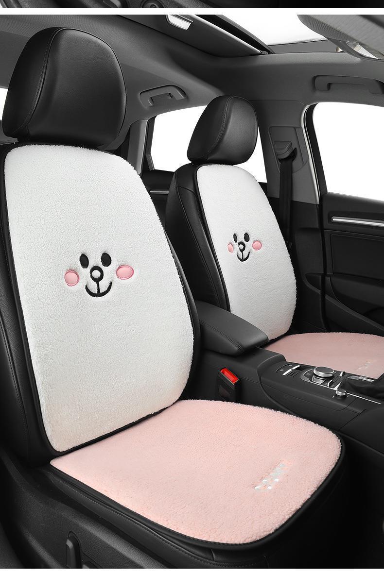 Brown Bear Car Seat Cushion Winter Plush Single-Piece Warm Car Mat Lamb Wool Rear Seat Universal Seat Cover for All Seasons