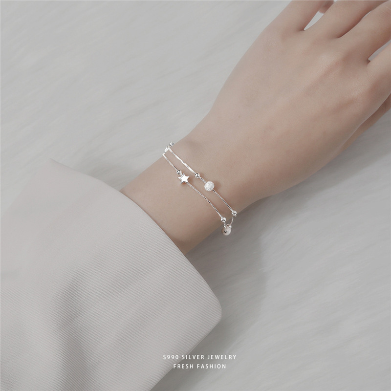 Pulsera de plata con charms doble capa, minimalista estrella_voghion.com