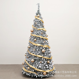 Source Manufacturer Foldable Decorative Christmas Tree with Gold Ribbon, Home Floor-Standing Popup Gold Christmas Tree