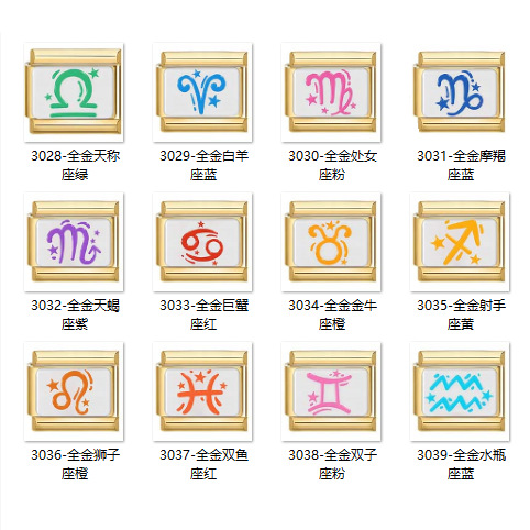 跨境专供DIY手链全金模块不绣钢 12星座符号水瓶意大利手链串珠链