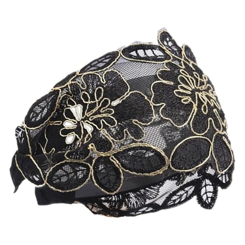 Correa para el cabello con flequillo de ala ancha coreana, diadema de flores bordadas de encaje de compresión femenina, horquilla, accesorios para el cabello, diadema para el cabello, diadema para el cabello