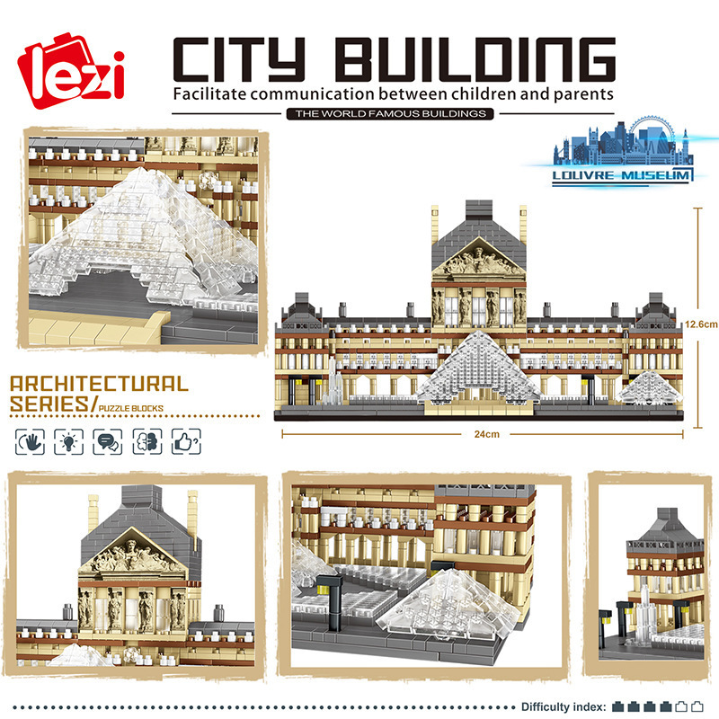 Diversión LZ8040 Louvre diamante en miniatura pequeñas partículas ensamblando bloques de construcción Edificio de ocio modelo de juguete de autoensamblaje