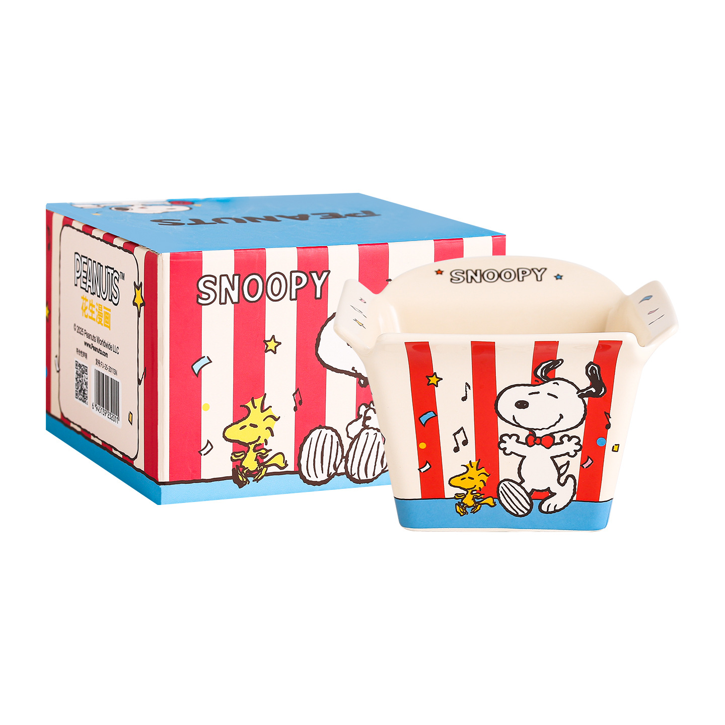 Snoopy co-marcado palomitas de maíz de cerámica pollo frito de gran capacidad bocadillos de bocadillos de microondas de alto valor facial