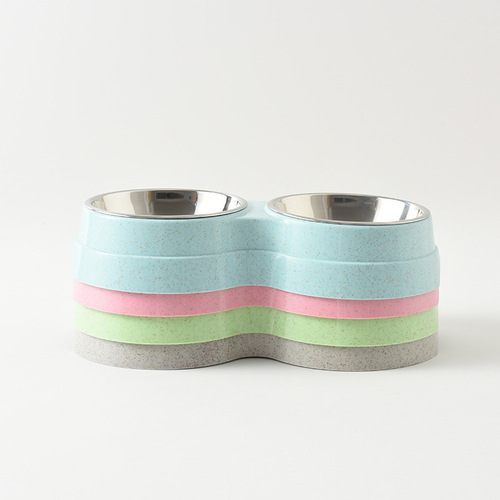 New pet bowl, stainless steel dog double bowl, cat and dog food bowl, drinking water feeding removable dog bowl, drop shipping