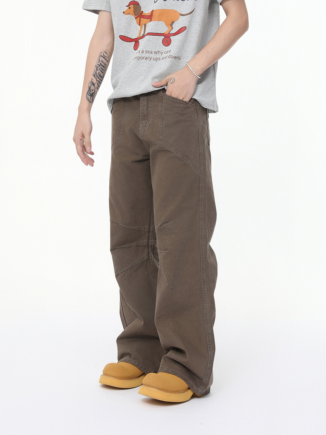 MTLCLOTHES Ropa de hombre | American vibe plisado costura personalidad moda drapeado recto trapeador jeans de moda