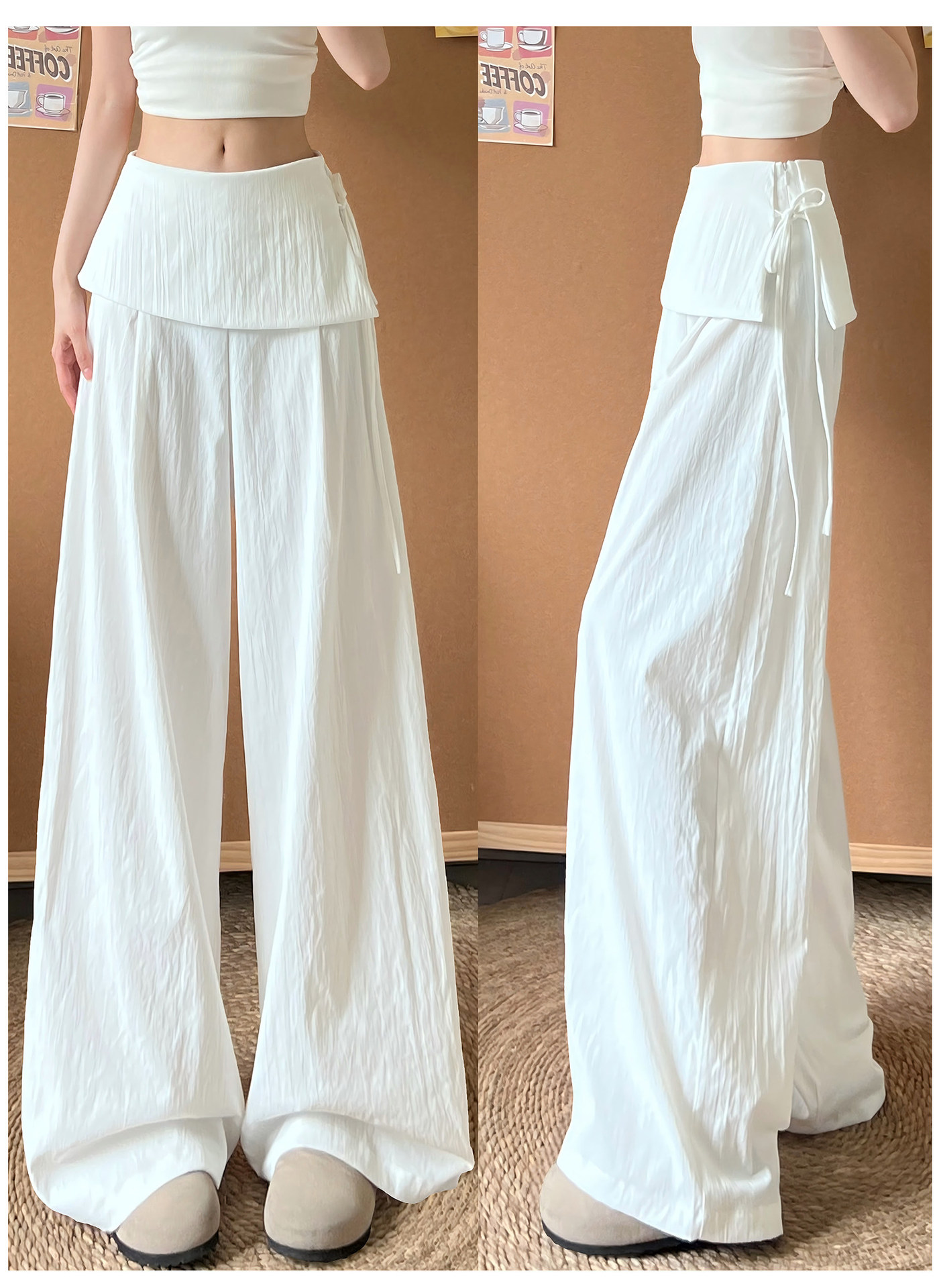 Quần culottes nữ ống rộng cạp cao phối khóa kéo bên hông chất liệu linen — Màu xám đậm (Extended) chi tiết 5