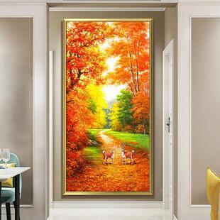Hand-Painted Oil Painting of Mangrove Gold Avenue Entrance Decoration Painting Vertical Version Corridor Aisle Wall Hanging Painting