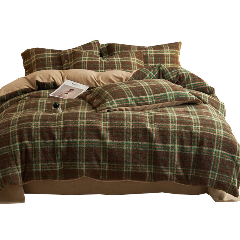 Otoño y invierno caliente alpaca estilo retro engrosado cuatro piezas más edredón sábanas de cama de cama de tres piezas