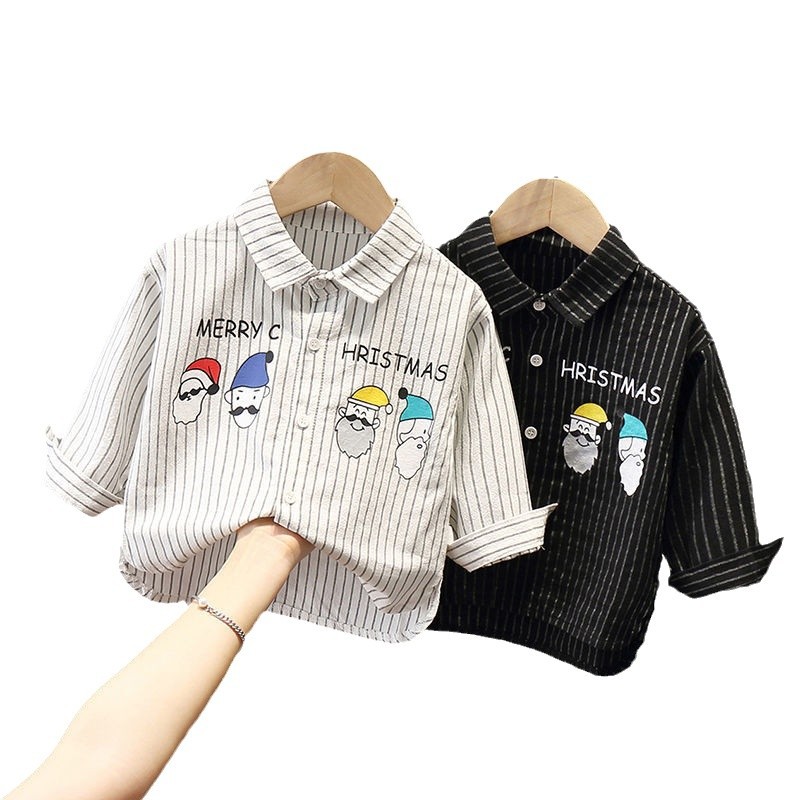 男の子の赤ちゃんのファッションの縦縞の長袖のシャツの中で子供服の春秋韓国版の子供の漫画のプリントの上着