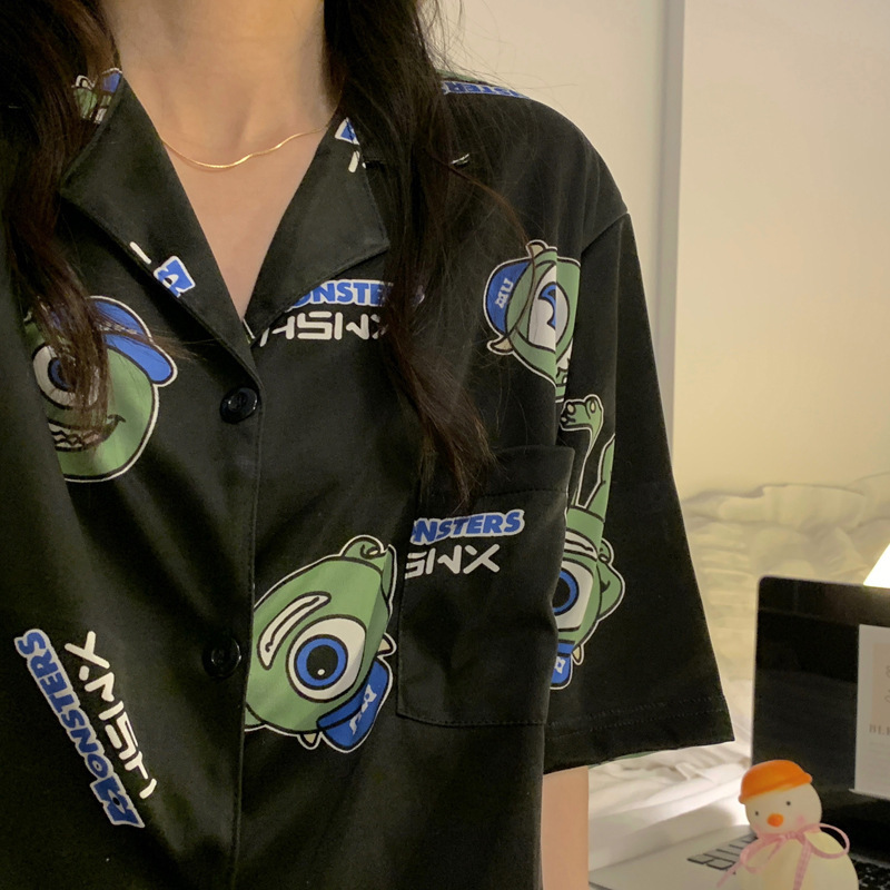 Celebridades en línea pijamas en vivo de las mujeres de manga corta lindo dibujos animados fresa oso verano de dos piezas ropa de casa estilo coreano traje Suelto