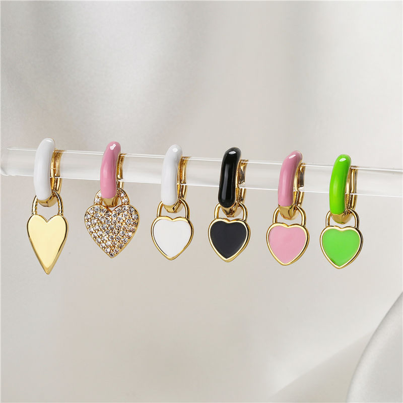 10g Weight Artificial Diamond Inlay Material Drop Earrings Classification 1 Pair Elegant Heart Shape Enamel Inlay Copper Artificial Diamond Drop Earrings