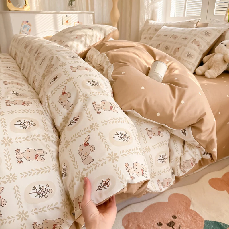 Cama de impresión no estática tipo A tipo de piel doméstica cuatro piezas de sábanas de algodón residencial sábanas de cama tipo笠 molido