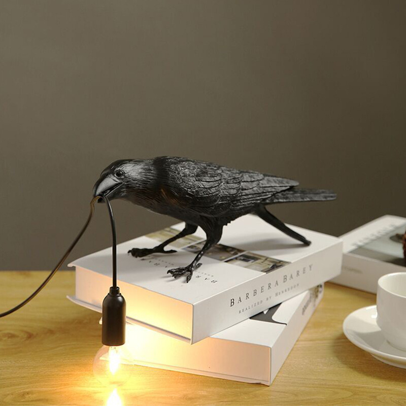 [Cross-Border Hot Style] Crow Bird Table Lamp Auspicious Bird Scandinavian Bedroom Bedside Animal Shape Black Bird Lamp Creative