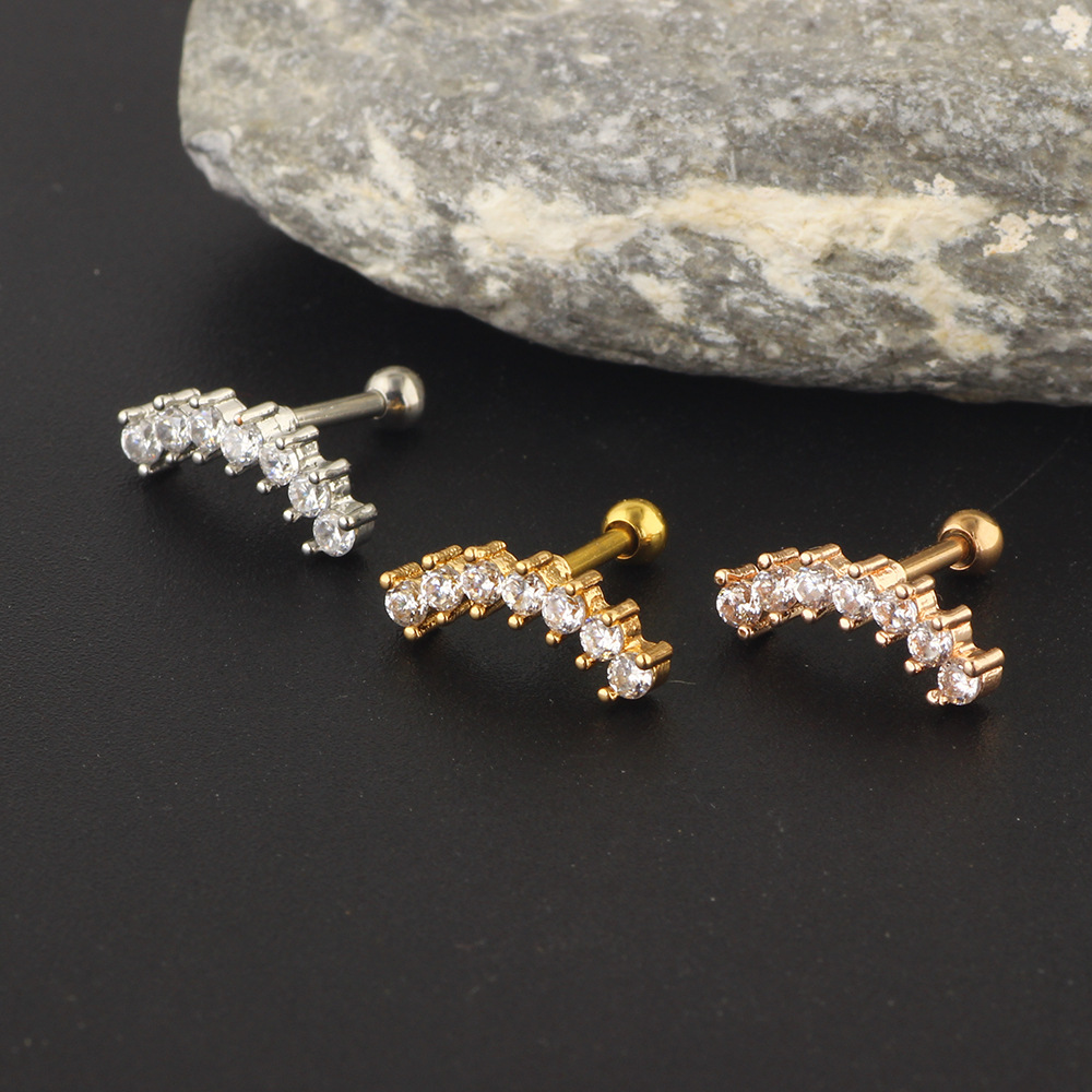 Simple Style Solid Color Stainless Steel Inlay Zircon Ear Studs 1 Piece display picture 2